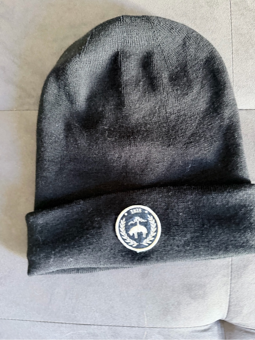 Brooks Brothers Black Knit Cuffed Beanie with Crest Patch